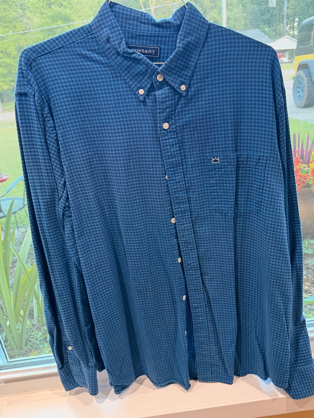 crown & ivy Men's Teal Blue Button-Down Long Sleeve Shirt